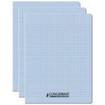 Conquerant lot de 3 cahiers conqu�rant polypro agraf� 24x32 cm 96p 90g grands carreaux bleu ciel