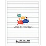 Conqu�rant cahier de vocabulaire polypro17x22 cm agraf� 96p r�glure sp�cifique