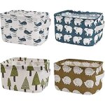 Corbeille de bureau carr�e en coton et lin avec poign�e pour ranger cosm�tiques, articles de toilette ...