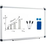Costway tableau blanc magntique 60x40cm effaable surface avec cadre en aluminium, 2 aimants, 3 stylos ...