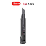 Couteau multi - usages 9 / 18mm, poche rtractable a encliqueter, en acier au carbone opaque noir, verrouillag ...