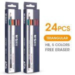 Crayons d'�cole triangulaire avec gomme, 24 / 48 / 120 pi�ces, pr� - aiguis�s, en graphite, plomb noir, ...