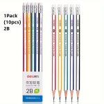 Crayon d'criture en bois avec gomme, crayon en graphite a baril hexagonal, 2b, hb, plomb noir, 10 pices ...