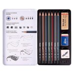 Crayons graphite - assortiment de mines 2h, h, hb, b, 2b, 4b, 6b + 2 gommes - milan