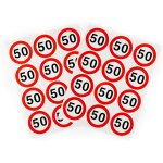 Decoration anniversaire 50 ans autocollant panneau de signalisation rouge / blanc - d�coration e pour ...