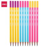 Deli bo�te 12 crayons graphite hb, corps en couleur ( bleu, rose, jaune) bout peint enrob�
