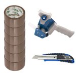 Derouleur pour ruban adhesif avec 6 rouleaux de ruban marron 50mx48mm - inclus cutter a cartouche 18 ...