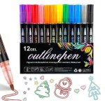 Dreamy sparkle lot de 12 stylos a double ligne pour contouring, graffiti, stylos pinceaux a double pointe, ...