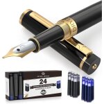 Dryden stylo plume noir intense avec 24 cartouches d'encre pointe moyenne (pochette cadeau) modele classique ...