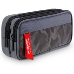 Ecole des enfants, trousses a crayons grande capacit� avec 3 compartiments pour gar�on et fille, gris ...