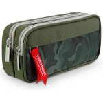 Ecole des enfants, trousses a crayons grande capacit� avec 3 compartiments pour gar�on et fille, vert ...