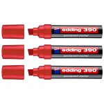 Edding lot de 3 marqueurs permanent 390 rouge pointe biseau large 4 - 12 mm