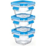 Emsa clip&close lot 3 bo�tes alimentaires carr�es en verre, 0, 18 l, four jusqu'� 420c, froid jusqu'� ...