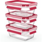 Emsa clip&close lot 3 bo�tes alimentaires rectangulaires en verre, four jusqu'� 420c, froid jusqu'� - ...