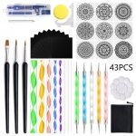 Ensemble de 43 stylos a points mandala, pochoirs a bille, plateau de peinture pour peinture, coloration ...