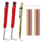 Ensemble de crayons de menuisier a trous profonds, 2 pi�ces, crayon m�canique solide avec 14 t�tes de ...