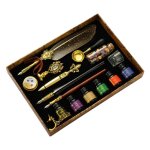 Ensemble exquis de btons de cire a tremper en bois, stylo a plumes de calligraphie, stylo a tremper ...