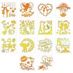 Ensemble de mod�les de peinture ajour�s, pochoirs de d�coration a th�me de la saint - valentin, 14 pi�ces, ...