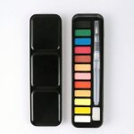 Ensemble de peintures gouache multicolores, bo�te m�tallique portable avec brosse a aquarelle, fournitures ...