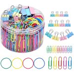 Ensemble de pinces a reliure, trombones et elastiques - couleurs et tailles assorties pour le bureau, ...