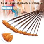 Ensemble de pinceaux en eventail, poils en nylon, brosse a peinture en bois a long manche, pour aquarelle ...