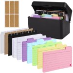 Ensemble de porte - fiches, bo�te d'index avec 230 cartes flash assorties, lign�es color�es, 6 anneaux ...