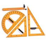 Ensemble de r�gles d'enseignement multifonctions, compas en triangle, rapporteur, r�gle de mesure, outils ...