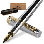 Ensemble de stylo - plume, en argent, avec plume fine plaque or 24 carats, convertisseur d'encre, meilleur ...