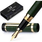 Ensemble stylo plume primori [or vert] ; pointe moyenne, coffret cadeau, 24 cartouches d'encre, convertisseur ...
