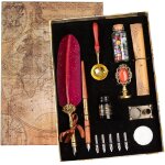 Ensemble stylo plume rouge et encre, stylo plume d'criture avec encre, tampon de cire en laiton, porte ...