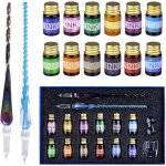 Ensemble de stylos en verre, 2 pi�ces stylo plume calligraphie en verre avec 12 plume en verre d'encre ...