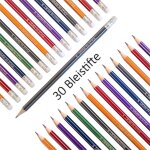 Ershi - lot de 30 crayons hb - 6 couleurs - pr - taills - gomme hexagonale - vernis mat - embossage ...