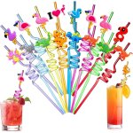 Ershi - pailles pour enfants, en plastique, rutilisables, boucles, pailles a cocktail, flamants roses, ...