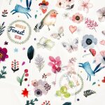 Etiquette dcorative oiseaux et parfum de fleurs, 3 feuilles / paquet, bouteilles pour tlphone, journal, ...