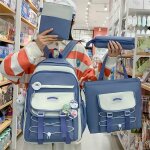 Etudiant cartable cartable femme college etudiant grande capacité couleur - blocage toile sac a dos ecole ... Etudiant cartable cartable femme college etudiant grande capacité couleur - blocage toile sac a dos ecole ...