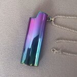 Etui a briquet pleine grandeur en mtal avec pendentif collier, bijoux chimhip hop, support de couvercle ...