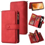 Etui en cuir avec plusieurs emplacements pour cartes et fermeture eclair pour xiaomi 14t pro, rouge