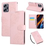 Etui en cuir rose a fleurs pour xiaomi poco x4 gt avec 3 emplacements pour cartes, rose