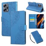 Etui en cuir rose a fleurs pour xiaomi poco x4 gt avec 3 emplacements pour cartes, bleu