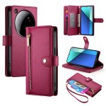 Etui en cuir pour xiaomi 15 ultra avec porte - cartes et fermeture eclair, rouge