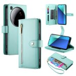 Etui en cuir pour xiaomi 15 ultra avec porte - cartes et fermeture eclair, vert menthe