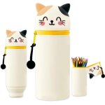Etui en silicone 2 - en - 1 chat, trousse ecole 2 en 1 en silicone, trousse silicone verticale chat, ...