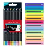Faber - castell 116410 - crayons de couleur black edition, couleurs neon + pastel, etui de 12 pieces