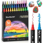 Feutre acrylique, 60 couleurs marqueurs peinture acrylique a double pointe (pinceau et fine), marqueur ...