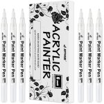 Feutre acrylique blanc marqueur pointe fine, 6 pices peinture pour galet, verre, metal, pneu, bois, ...