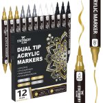 Feutres acryliques m�talliques ¿ 12 stylos or, argent, blanc et noir ¿ marqueurs acryliques a double ...