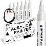 Feutre blanc pointe large 2 - 3mm, 6 pcs marqueur permanent acrylique pour pneu, galets, bois, verre, ...