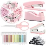 Fournitures de bureau roses: ensemble de fournitures de bureau, kit d'accessoires de bureau avec agrafeuse, ...