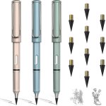 Gjfty - crayon eternel - lot de 3 crayons sans encre avec 10 ttes de stylo graphite interchangeables, ...