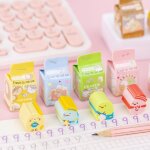 Gommes a lait en forme de chat pour enfants, 48 pices / lot, adorables gommes a crayon en caoutchouc, ...